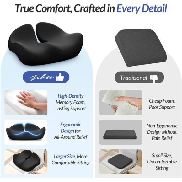 Memory Foam Seat Cushion Tailbone Sciatica Back Pain Relief Office Car Chair - Picture 5 of 7